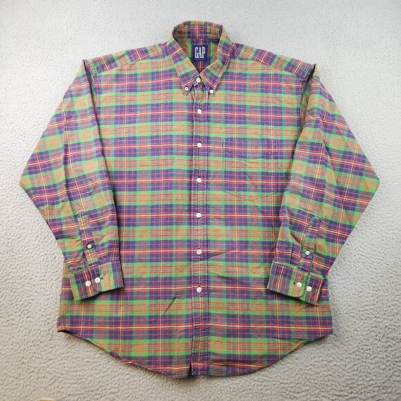 GAP Other - GAP Button Shirt Men's Extra Large Cabincore Cotton Green Red Blue Plaid Preppy